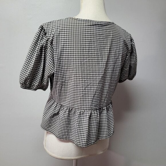 Wild Fable Tie Front Top Blouse Black White Checkered Womens Small Cropped - Picture 3 of 9